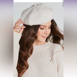Oh-So-Chic Faux Leather Beret - Ivory